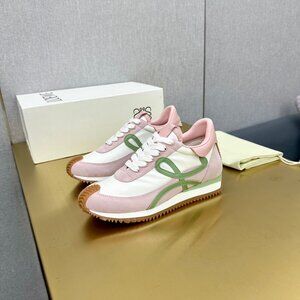 Loewe Flow Runner Suede Trimmed Sneakers White Pink